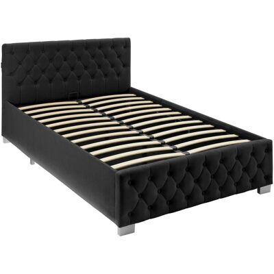 Tectake Lit capitonné avec bandes led et espace de rangement 120x200 noir Noir 215x83x129cm - Publicité Tectake Lit capitonné avec bandes led et espace de rangement 120x200 noir Noir 215x83x129cm - Publicité