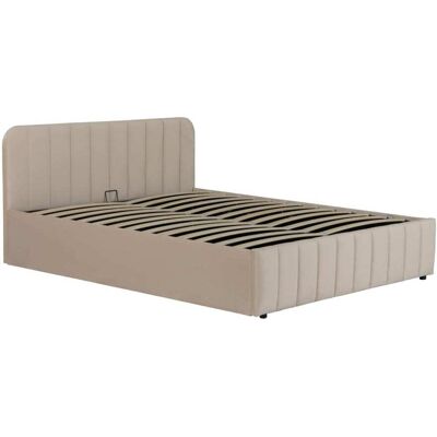 Terre de Nuit Lit coffre en velours avec tête de lit rembourrée écru 160x200 Beige 212x37x166cm - Publicité Terre de Nuit Lit coffre en velours avec tête de lit rembourrée écru 160x200 Beige 212x37x166cm - Publicité