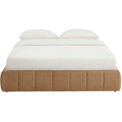 Baita Lit coffre tissu chenille caramel 160x200 sommier inclus Marron 217x32x176cm - Publicité Baita Lit coffre tissu chenille caramel 160x200 sommier inclus Marron 217x32x176cm - Publicité