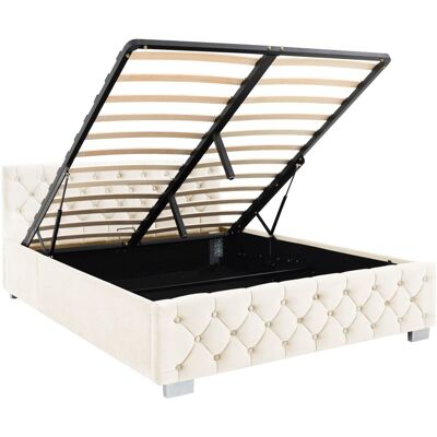 IDIMEX Lit coffre 140x190 rembourré en velours avec sommier, blanc crème Blanc 146x79x198cm - Publicité IDIMEX Lit coffre 140x190 rembourré en velours avec sommier, blanc crème Blanc 146x79x198cm - Publicité