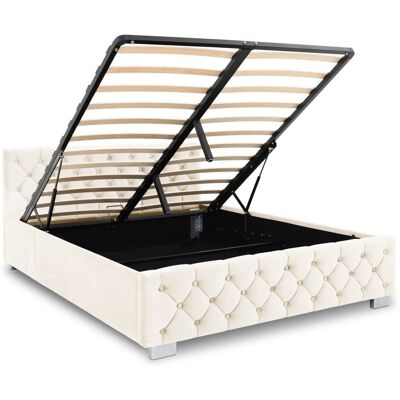 IDIMEX Lit coffre 160x200 rembourré en velours avec sommier, blanc crème Blanc 167x79x216cm - Publicité IDIMEX Lit coffre 160x200 rembourré en velours avec sommier, blanc crème Blanc 167x79x216cm - Publicité