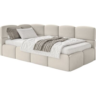Selsey Lit simple 120x200, tête de lit à gauche, matelas, velours beige clair Beige 140x88x220cm - Publicité Selsey Lit simple 120x200, tête de lit à gauche, matelas, velours beige clair Beige 140x88x220cm - Publicité