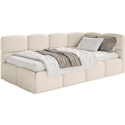 Selsey Lit ado 120x200, tête de lit à droite, matelas, bouclé beige clair Beige 140x88x220cm - Publicité Selsey Lit ado 120x200, tête de lit à droite, matelas, bouclé beige clair Beige 140x88x220cm - Publicité
