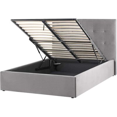 Beliani Cadre de lit en tissu gris 120x200 Gris 216x112x137cm - Publicité Beliani Cadre de lit en tissu gris 120x200 Gris 216x112x137cm - Publicité