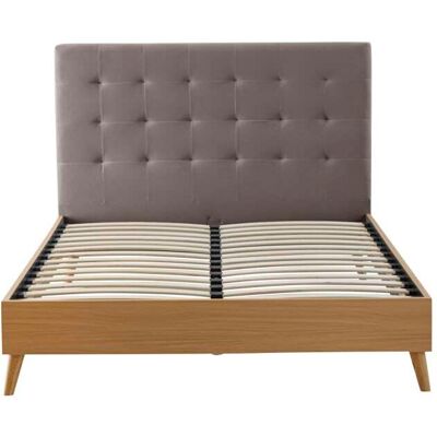 Terre de Nuit Lit 140x190 avec sommier et tête de lit capitonnée en velours taupe Taupe 205x115x147cm - Publicité Terre de Nuit Lit 140x190 avec sommier et tête de lit capitonnée en velours taupe Taupe 205x115x147cm - Publicité