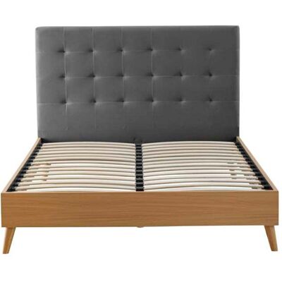 Terre de Nuit Lit 140x190 avec sommier et tête de lit capitonnée en velours gris Gris 205x115x147cm - Publicité Terre de Nuit Lit 140x190 avec sommier et tête de lit capitonnée en velours gris Gris 205x115x147cm - Publicité