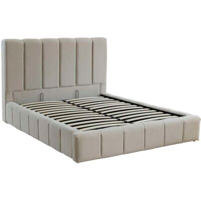 Terre de Nuit Lit coffre 140x190 en velours matelassé beige Beige 222x121x166cm - Publicité Terre de Nuit Lit coffre 140x190 en velours matelassé beige Beige 222x121x166cm - Publicité
