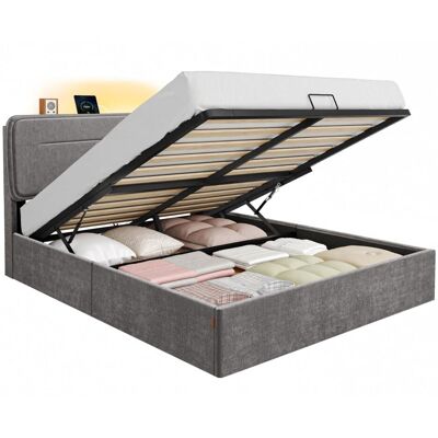 VASAGLE Cadre de lit double 140 x 190 cm avec tête de lit rangement gris Gris 208x97x143cm - Publicité VASAGLE Cadre de lit double 140 x 190 cm avec tête de lit rangement gris Gris 208x97x143cm - Publicité