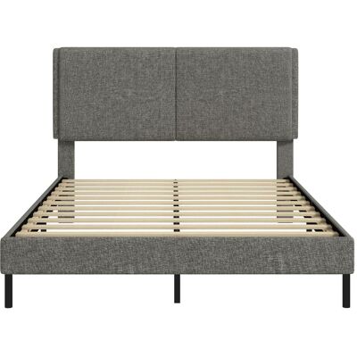 Homcom Cadre de lit 140 x 190 cm rembourré en lin tête de lit réglable gris Gris 196x112x150cm - Publicité Homcom Cadre de lit 140 x 190 cm rembourré en lin tête de lit réglable gris Gris 196x112x150cm - Publicité