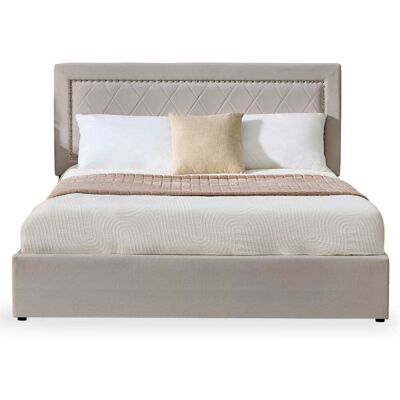 Menzzo Lit coffre avec sommier relevable 160x200cm et tête de lit cloutée Taupe 171x110x213cm - Publicité Menzzo Lit coffre avec sommier relevable 160x200cm et tête de lit cloutée Taupe 171x110x213cm - Publicité