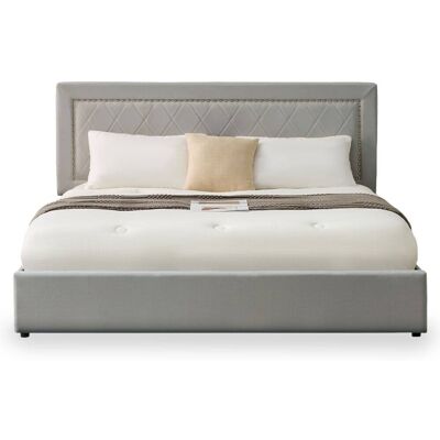 Menzzo Lit coffre avec sommier relevable 180x200cm et tête de lit cloutée Argenté 192x110x213cm - Publicité Menzzo Lit coffre avec sommier relevable 180x200cm et tête de lit cloutée Argenté 192x110x213cm - Publicité