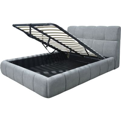 SAMPUR Lit coffre 200x200 cm avec tête de lit en tissu chenille gris Gris 236x30x222cm - Publicité SAMPUR Lit coffre 200x200 cm avec tête de lit en tissu chenille gris Gris 236x30x222cm - Publicité
