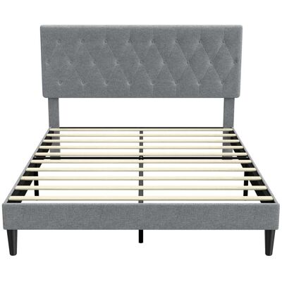 Homcom Cadre de lit 140 x 190 cm rembourré en lin gris Gris 195x107x150cm - Publicité Homcom Cadre de lit 140 x 190 cm rembourré en lin gris Gris 195x107x150cm - Publicité