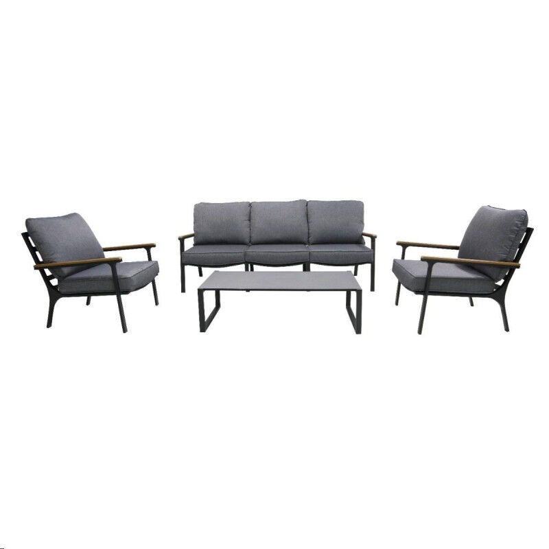 Arbonie Set canapé fauteuils et table en aluminium 5 places gris anthracite