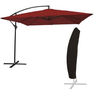 Placez votre parasol déporté MOLOKAI où vous le souhaitez en fonction de la position du soleil pour une protection optimisée toute la journée. Sa envergure couvrira l'ensemble de la table pour que chacun passe un moment convivial sans être gêné par la lumière. Côté design, son mât articulé lui confère un aspect très contemporain. La belle association de couleurs entre le mât et la toile du parasol apporte une touche d'élégance à votre décoration d'extérieur. Ce parasol déporté s'accordera parfaitement à tous les salons de jardin. Complétez votre parasol excentré avec un lot de dalles de lestage pour un maintien au sol lors de son utilisation. Découvrez-les dans notre catalogue.       Détails :    Dimensions : Parasol : L 2,7 × l 2,7 × H 2,5m, Pied : L 100 × l 100 × H 4,5cm, Mât : Ø 48 × Ép. 0,8mm, Bras articulé (long): Ø 42 × Ép. 0,8mm, Bras articulé (court): L 26 × l 16 × Ép. 0,8mm, Baleines : L 18 × P 12 × Ép. 0,5mm, Housse : Ø 30 à 54 (de haut en bas) × H 218cm . Matières : Toile : polyester, 180g/m², Mât, bras articulé et pied: acier, peinture epoxy, Baleines : acier, Housse : polyester, 140g/m²    . Couleurs : Toile : rouge, Mât, bras articulé, baleines et pied : anthracite, Housse : noire         . Informations complémentaires :    Type de parasol : déporté, Forme de la toile : carré, Nombre de baleines : 8, Toile déperlante, Aération au sommet, Système d'ouverture / fermeture : manivelle, Forme du pied : croix, Protection solaire : traitement UV20+, Housse imperméable et déferlante, À monter (notice incluse)     . Bon à savoir :     Les dalles nécessaires pour lester le parasol sont vendues séparément  . image