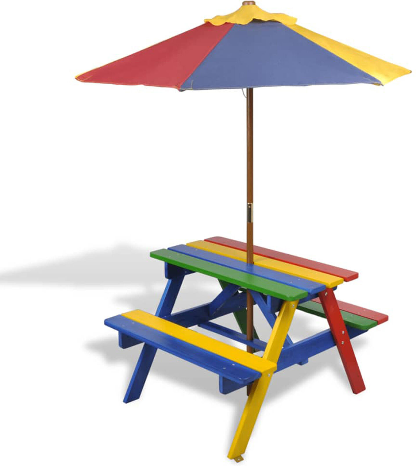 Home Maison Table et bancs avec parasol pour enfants bois multicolore Multicolore 0x52cm