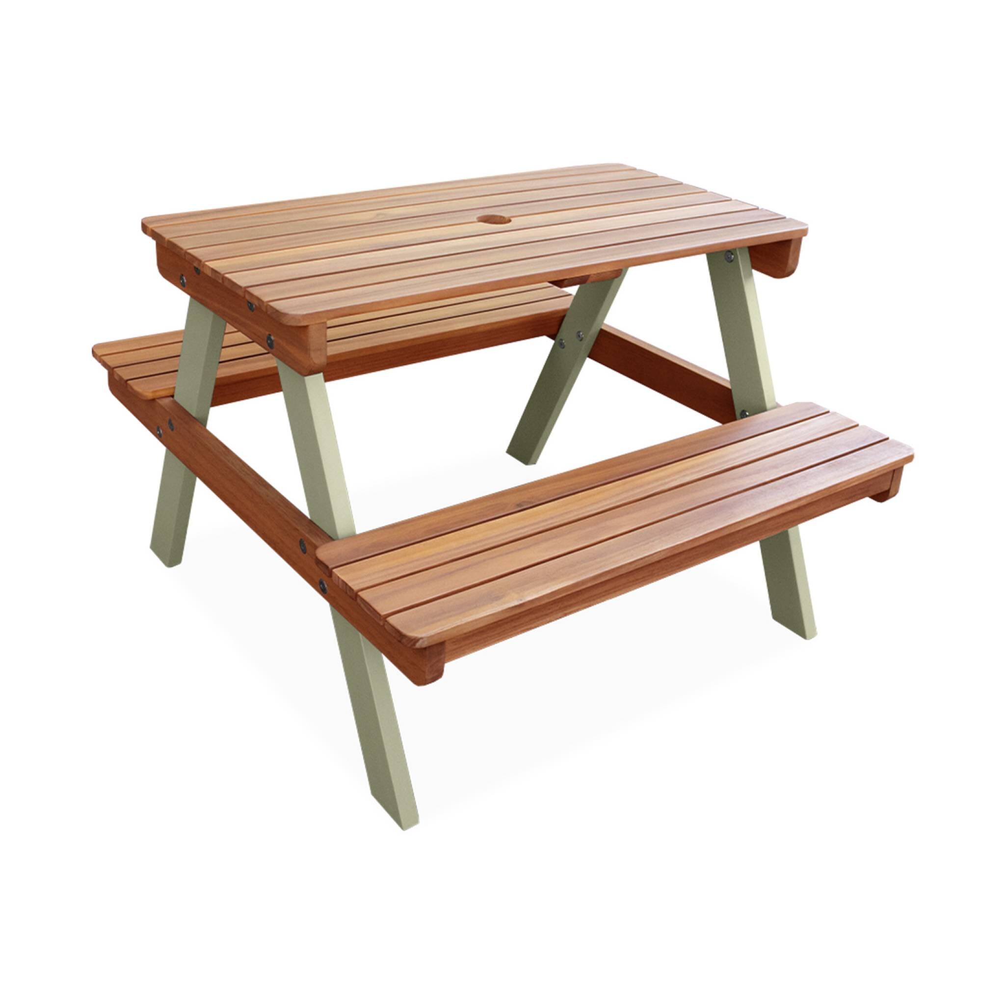 sweeek Table de pique-nique bois enfant, vert de gris Vert 71x50x35cm