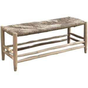 Decoclico Banc en bois de teck et jonc de mer Beige 110x46x41cm