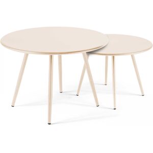 Oviala Lot de 2 tables basses ronde en acier ivoire 50 cm Beige 0x34cm