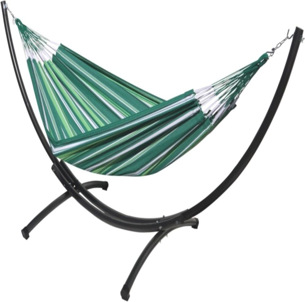 Tropical Hamac Hamac XXL en coton multicolore et support en métal Vert 355x145x117cm
