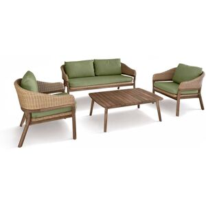 Now's Home Salon de jardin 4 places en bois d'acacia foncé et résine tressée kaki Vert 225x75x164cm - Publicité Now's Home Salon de jardin 4 places en bois d'acacia foncé et résine tressée kaki Vert 225x75x164cm - Publicité