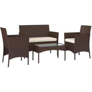 Outsunny Ensemble salon de jardin 4 personnes 4 pièces résine marron beige Beige 102x82x58cm - Publicité Outsunny Ensemble salon de jardin 4 personnes 4 pièces résine marron beige Beige 102x82x58cm - Publicité