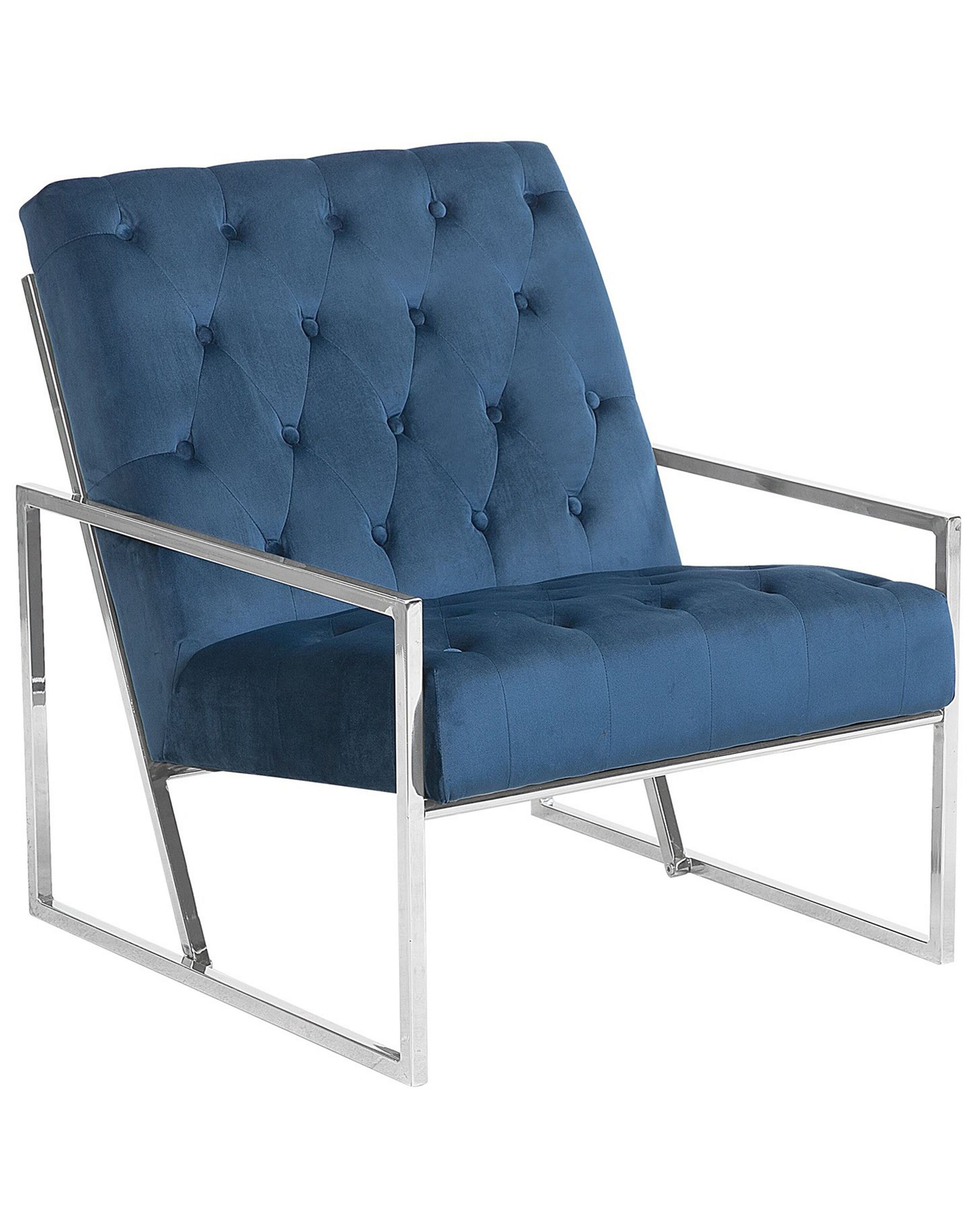 Beliani Fauteuil en velours bleu foncé Bleu 69x83x83cm