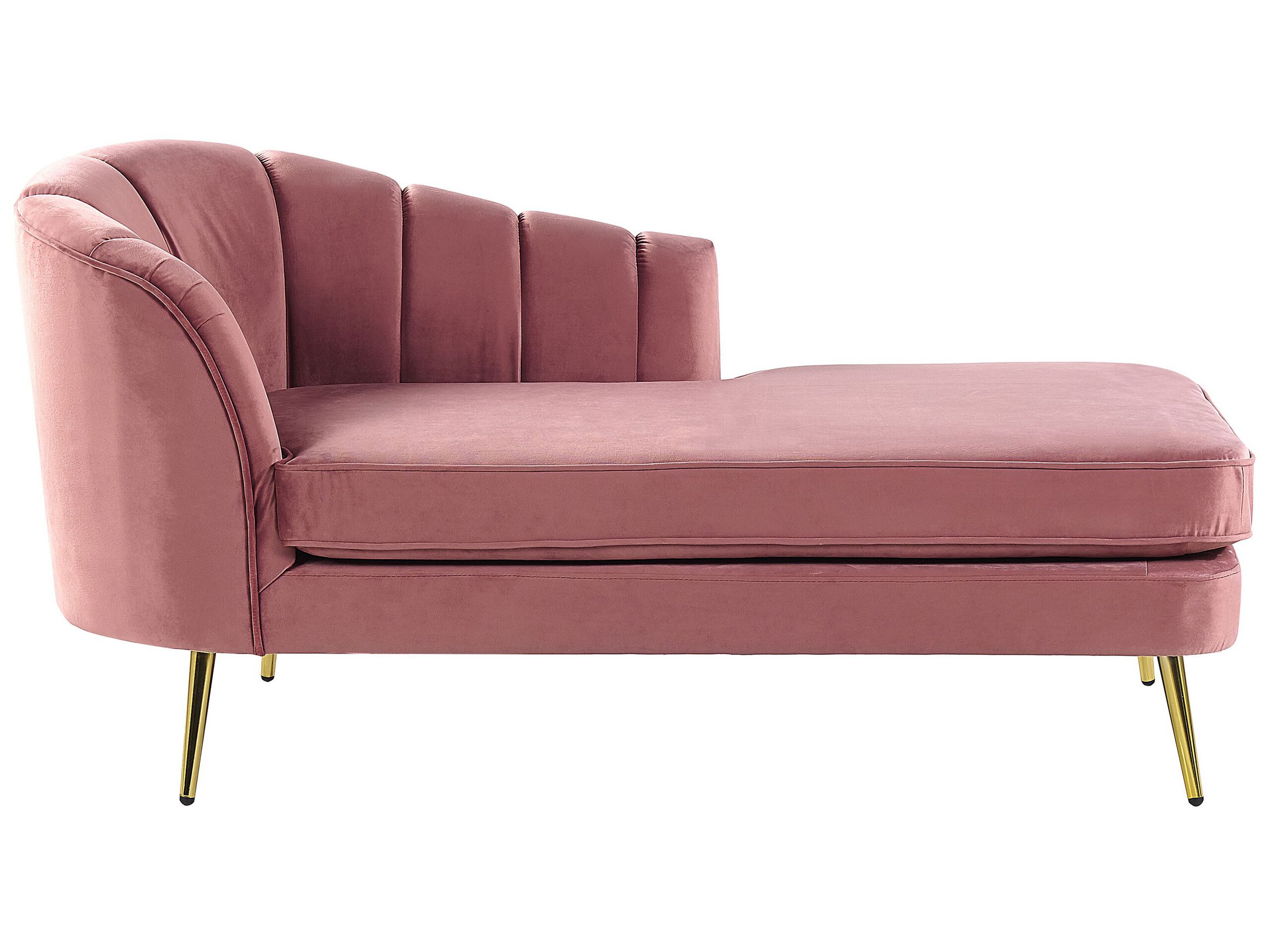 Beliani Chaise longue côté gauche en velours rose Or 150x75x76cm