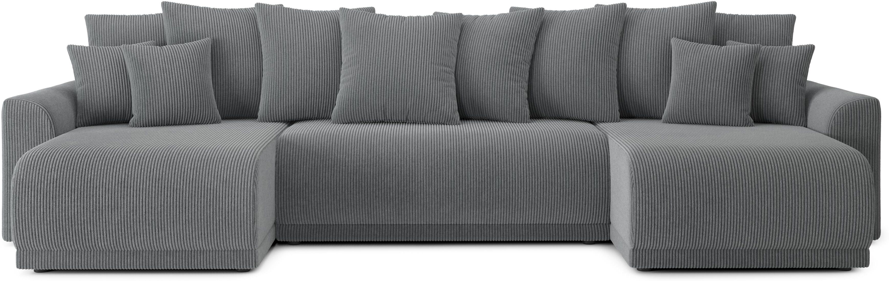 Baita Canapé panoramique convertible en velours côtelé 6 pl gris souris Gris 333x82x146cm