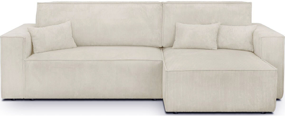 Homifab Canapé d'angle convertible 4 places avec coffre, velours côtelé beige Beige 240x82x140cm