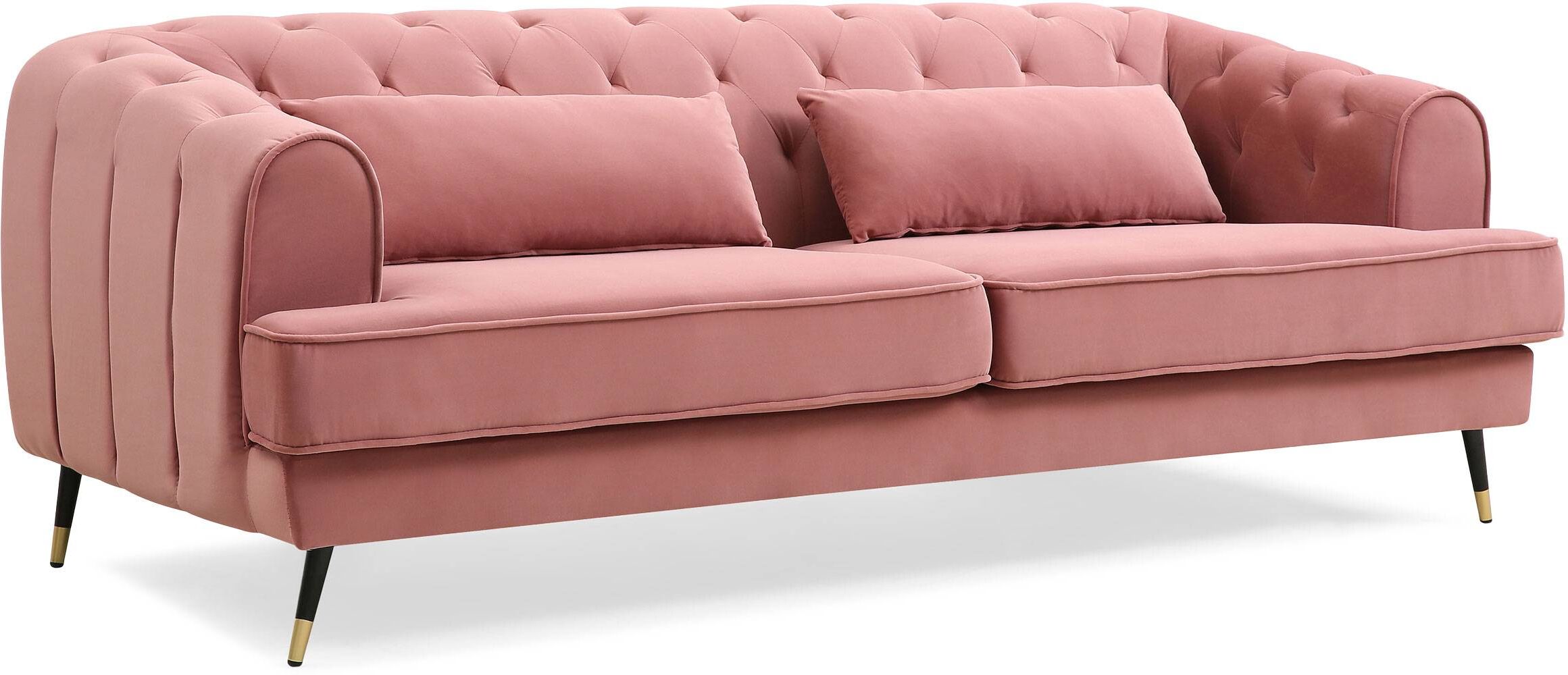 Menzzo Canapé capitonné 3 places style boudoir velours rose poudré Rose 19x71x86cm