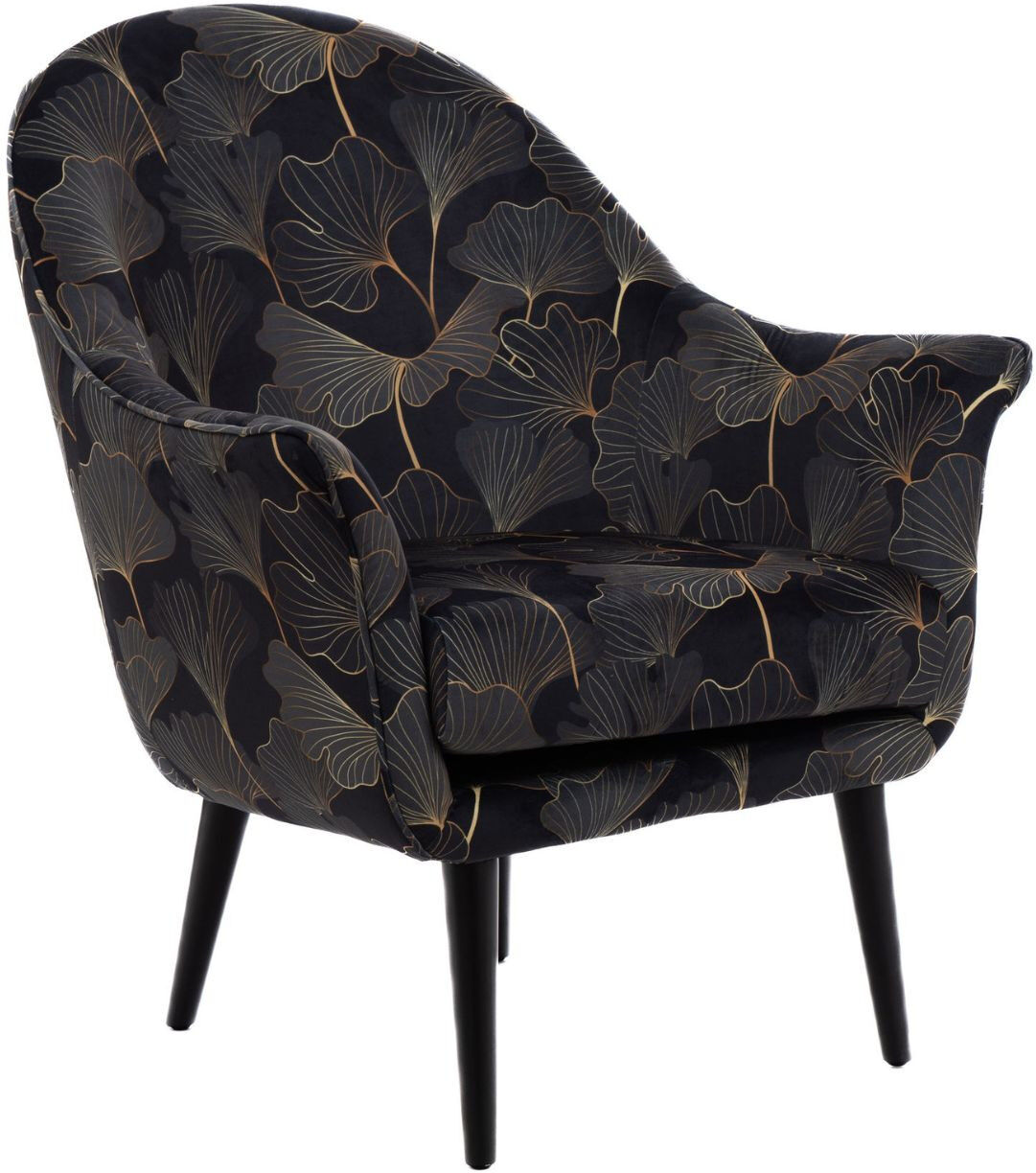 Hellin Fauteuil en velours peau de pêche aux motifs fleuris Gris 74x91x78cm