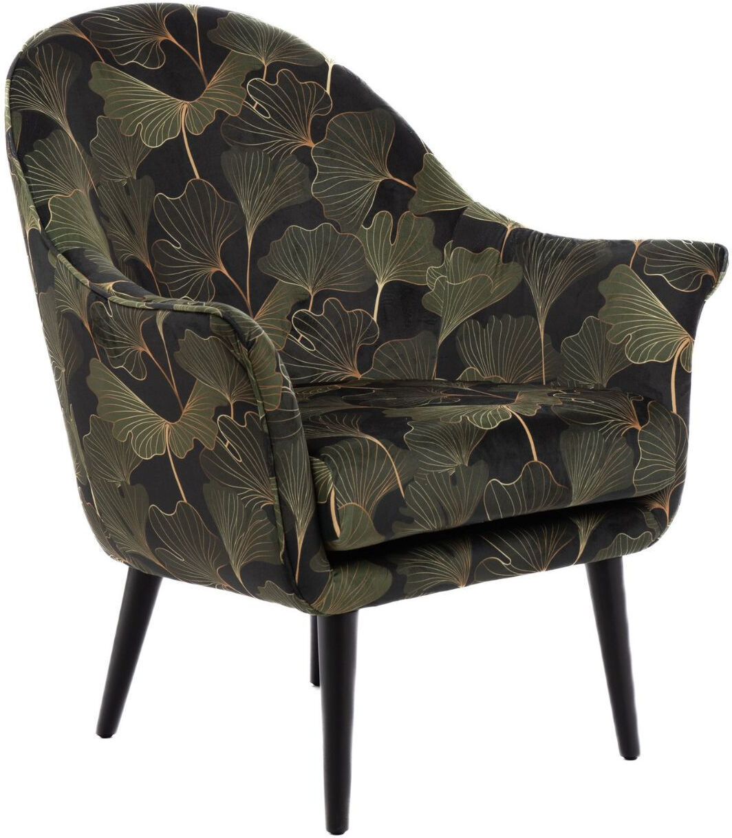 Hellin Fauteuil en velours peau de pêche aux motifs fleuris Vert 74x91x78cm