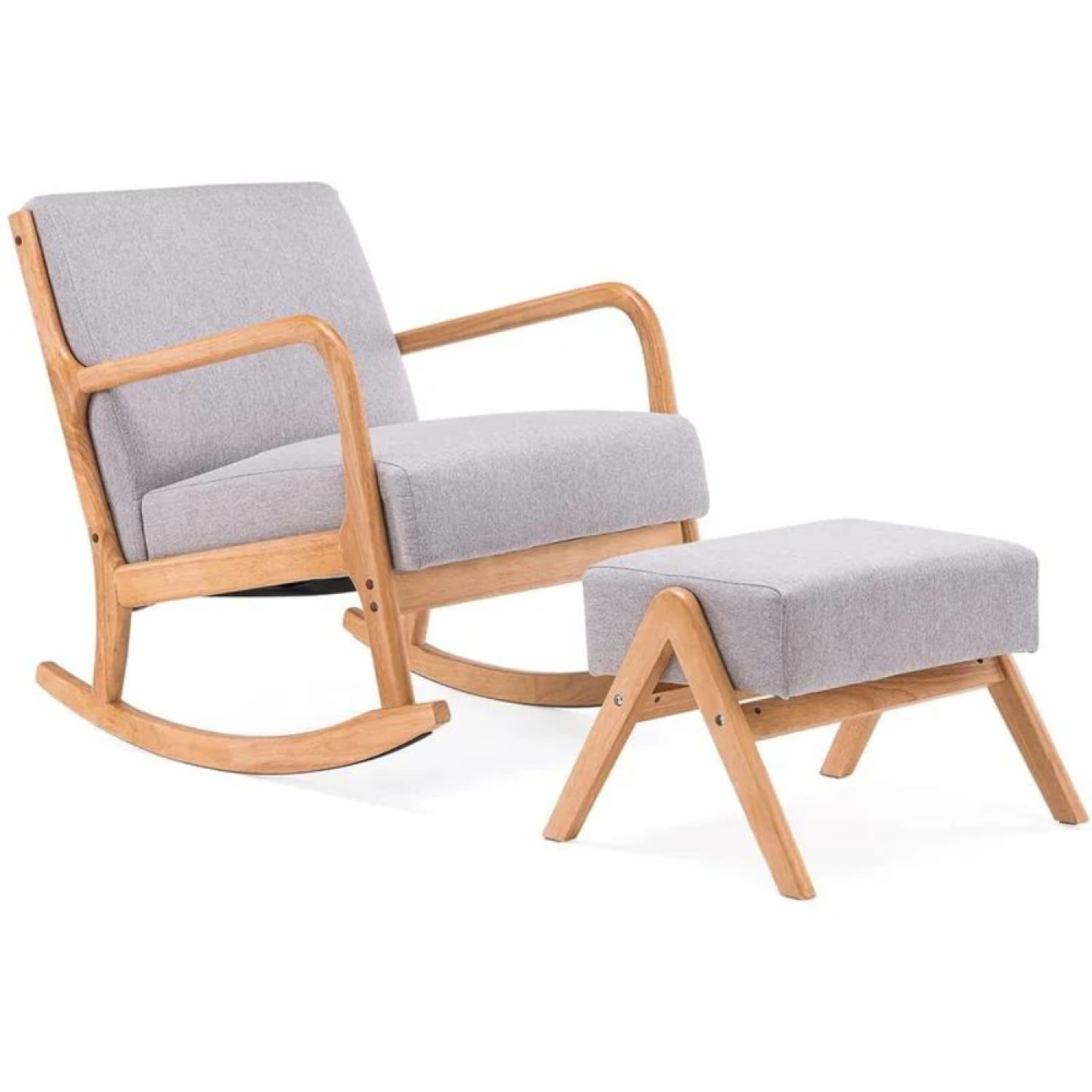 Concept Usine Rocking Chair + pouf scandinave en bois et tissu gris Gris 79x79x65cm