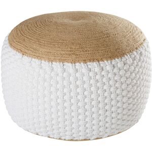 Maisons du Monde Pouf en jute et coton blanc tressés Beige 60x38x60cm