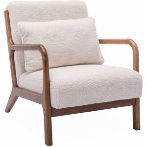 sweeek Fauteuil bouclettes pieds bois d'hévéa teinté Blanc 65x79x80cm