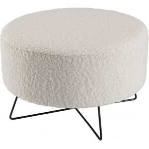 MACABANE Pouf rond tissu bouclette blanc pieds croisés métal noir Blanc 54x35x54cm