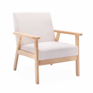 sweeek Fauteuil scandinave bois et tissu crème Blanc 64x73x69cm