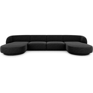 Micadoni Home Canapé panoramique 5 places en tissu chenille noir Noir 334x74x155cm