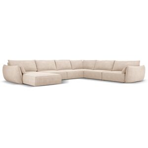 Micadoni Home Canapé d'angle droit panoramique 8 places en tissu chenille beige Beige 384x85x284cm