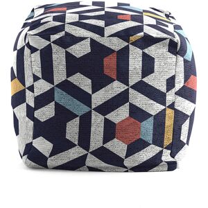 Rodier Pouf carre impression digitale bleu geometrique 50x50x50 cm Multicolore 50x50x50cm