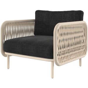 Rendez-Vous Deco Fauteuil de jardin en tissu noir chine et corde tressee Noir 76x71x80cm