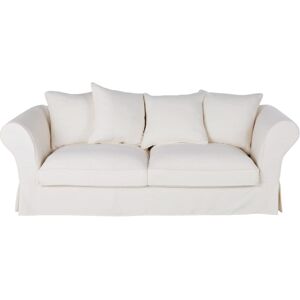 Maisons du Monde Canapé convertible 3/4 places en tissu ivoire effet lin, matelas 12 cm Blanc 225x88x99cm - Publicité Maisons du Monde Canapé convertible 3/4 places en tissu ivoire effet lin, matelas 12 cm Blanc 225x88x99cm - Publicité