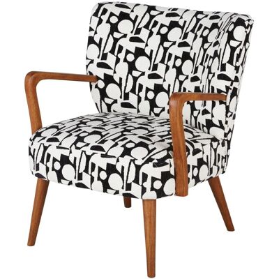 Maisons du Monde Fauteuil en tissu polyester recyclé tissé jacquard noir et blanc et bois d'hévéa massif Blanc 66.5x81x73.5cm - Publicité Maisons du Monde Fauteuil en tissu polyester recyclé tissé jacquard noir et blanc et bois d'hévéa massif Blanc 66.5x81x73.5cm - Publicité