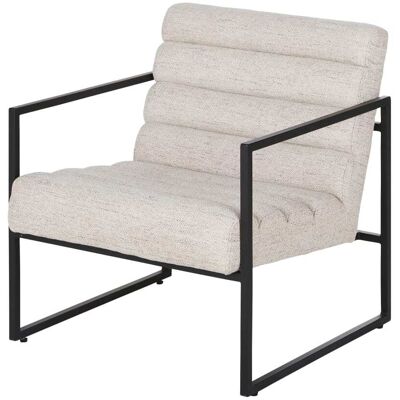Maisons du Monde Fauteuil en tissu polyester tramé écru et acier noir Blanc 66.5x74.5x73.5cm - Publicité Maisons du Monde Fauteuil en tissu polyester tramé écru et acier noir Blanc 66.5x74.5x73.5cm - Publicité