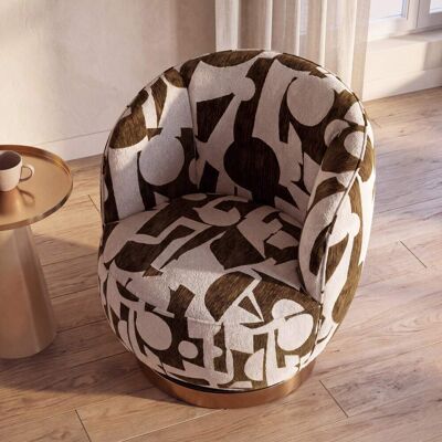 Maisons du Monde Fauteuil pivotant motif jacquard beige et vert kaki Vert 72.5x77.5x72.5cm - Publicité Maisons du Monde Fauteuil pivotant motif jacquard beige et vert kaki Vert 72.5x77.5x72.5cm - Publicité
