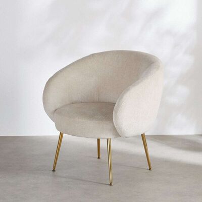 Maisons du Monde Fauteuil en tissu polyester chenille beige et pieds en acier doré Beige 73.5x51x72cm - Publicité Maisons du Monde Fauteuil en tissu polyester chenille beige et pieds en acier doré Beige 73.5x51x72cm - Publicité