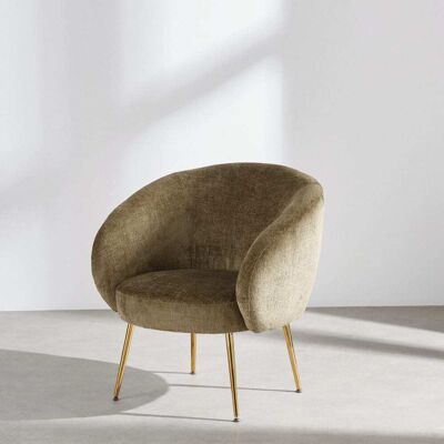 Maisons du Monde Fauteuil en tissu polyester chenille vert kaki et pieds en acier doré Vert 73.5x51x72cm - Publicité Maisons du Monde Fauteuil en tissu polyester chenille vert kaki et pieds en acier doré Vert 73.5x51x72cm - Publicité