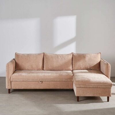 Maisons du Monde Canapé d'angle convertible 3/4 places effet velours taupe, matelas 17 cm Taupe 246x88x154cm - Publicité Maisons du Monde Canapé d'angle convertible 3/4 places effet velours taupe, matelas 17 cm Taupe 246x88x154cm - Publicité