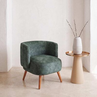 Maisons du Monde Fauteuil en tissu polyester effet velours vert kaki et pieds en bois d'hévéa Vert 65x65x58cm - Publicité Maisons du Monde Fauteuil en tissu polyester effet velours vert kaki et pieds en bois d'hévéa Vert 65x65x58cm - Publicité